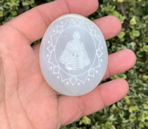 Selenite Engraved Palm Stone